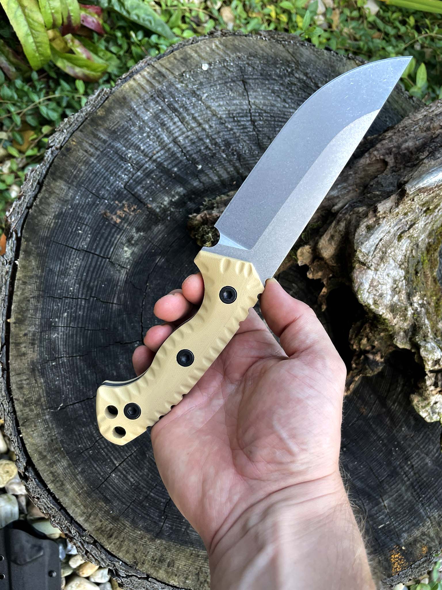 Taktický outdoorovy nuž Fulltang DC53 - Stonewash, G10 Desert Tan + kydex pouzdro 9